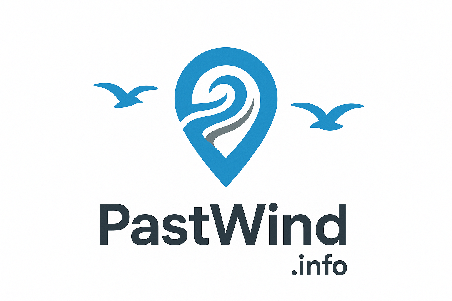 PastWind.info Logo - Location Pin with Wind Swirl